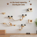 COZIWOW Cat Wall Shelves, 8-In-1 Cat Wall Furniture Set, Wood Large Cat Shelves for Wall with Scratching Post, Indoor Cat Climbing Wall Activity Center for Climb, Play, Rest, and Scratch, Natural Wood