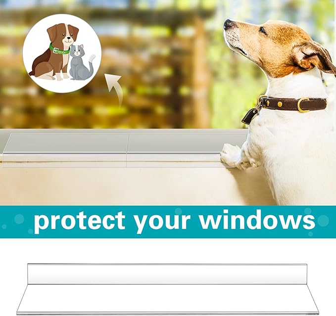 Wenqik 2 Pcs 14.75 x 2.5 Inches Clear Window Sill Protector from Dog Cat Scratching Strong Transparent Protection Against Dog Claw Chewing Slobbering Window Sill Cover