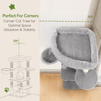Globlazer Corner Cat Tree Tower for Indoor Cats, 51in Multi-Level Cat Condo Tower with Large Hammock, 7 Sisal Scratching Posts, Oversized Top Perch, Spacious Cat Cave, Hanging Basket, C51, Light Gray