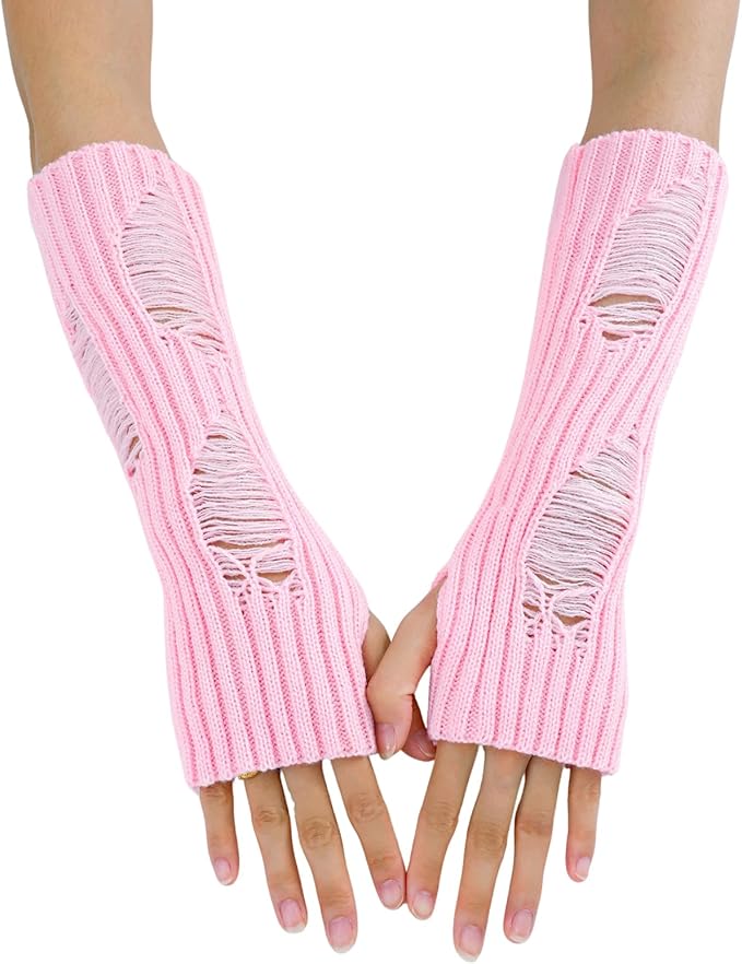 CORIRESHA Therian Emo Clothing Cat Ear Y2k Beanie Grunge Fingerless Gloves Bohemian Stacked Bracelets Set