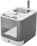 Upgraded Fully Enclosed Cat Litter Box with Lid, Covered Cat Box Enclosure, Anti-Splashing Easy to Clean Kitty Litter Boxes with Drawer, 3 Modes can Use from Kitten to Adult(White&Grey)