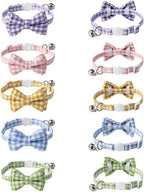 AIITLE Breakaway Cat Collar with Cute Bow Tie and Bell, Detachable Adjustable Safety Collars for Girl Cats and Boy Cats, Kittens, Puppy, Soft Stylish Plaid Patterns Cat Collars,Pink