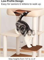 Cat Tree for Large Cats, Modern Senior Friendly Cat Tower with Wide Shelves, Cotton Scratching Posts, Super Sturdy Base, Cozy Perches, and Interactive Toys for Indoor Kittens, 37.4'' Cream.