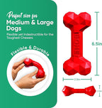 Natural Rubber Dog Chew Bone – Treat-Dispensing, Tough & Indestructible Chew Toy – Safe for Aggressive Chewers – Dental Health & Boredom Relief – (Red)