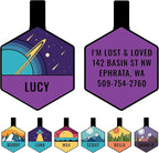 GoTags Silent Dog Tag, Personalized Engraved Hexagon Silicone Dog and Cat Name Pet ID Tags, Soundless No More Jingling Dog Tags (Space Planet)