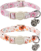 Lionet Paws 2pcs Pack Cotton Cat Collar,Breakaway Buckle with Floral Pattern and Brand Pendant Cute Adjustable Cat Kitten Collar,Ideal for Girl Cats