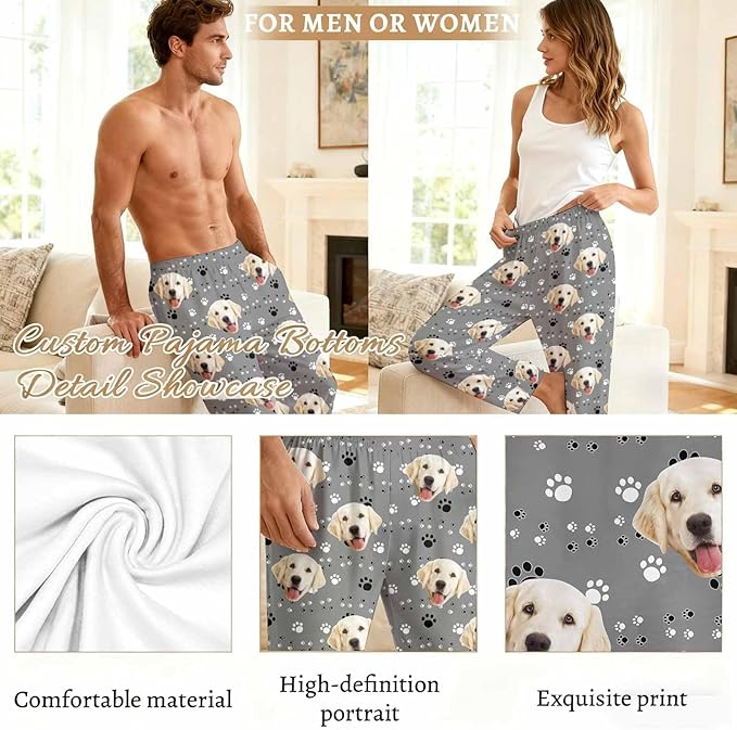 Custom Couple Pajama Pants Sock with Funny Face, Personalized PJ Anniversary Birthday Women Men Pants