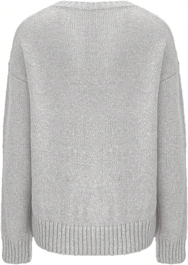 WDIRARA Women's Cat Graphic Sweater Long Sleeve Crew Neck Knit Tops Casual Knitwear