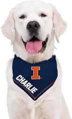Pets First NCAA Illinois Fighting Illini Personalized Tie Around Bandana for Dogs & Cats, Size Small/Medium. Custom Dog Bandana Scarf Bib for Cat Dog. Ultimate Game-Day & Party Customizable Bandana