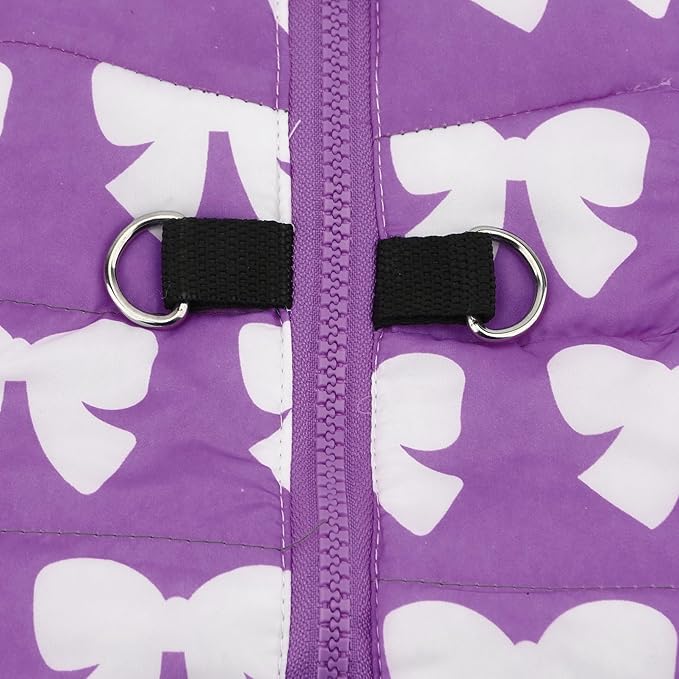 SMALLLEE_LUCKY_STORE Pet Water Resistant Winter Jacket Vest with D-Ring for Small Dog Cat Zip-up Padded Puppy Coat Chihuahua Yorkie Kitten Warm Clothes, Purple, XL