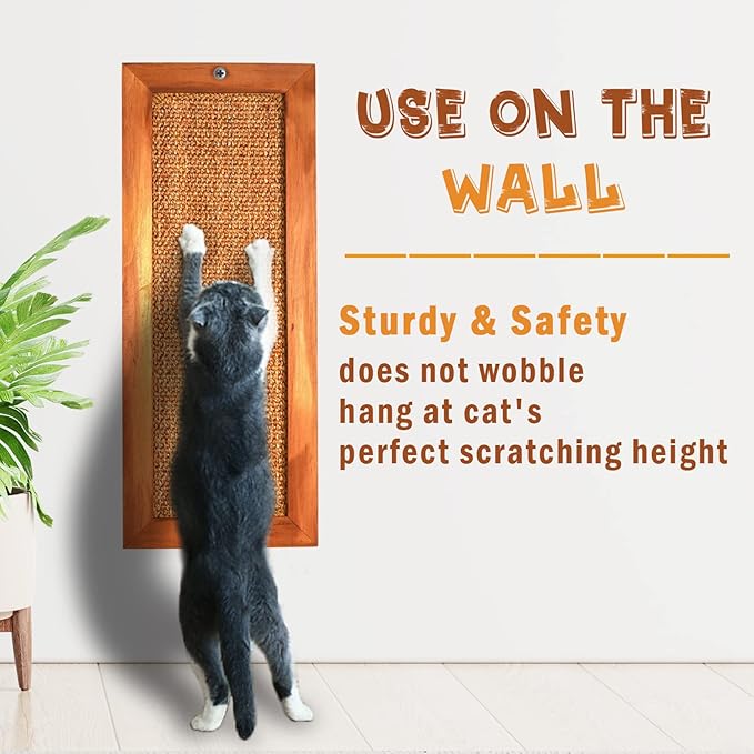 Cat Scratching Post - 2 PCS, Wooden Sisal Cats Wall Scratcher, Floor or Wall Mounted Vertical Cat Scratch Pad for Indoor Cats Adults or Kittens, Cat Wall Furniture Protector
