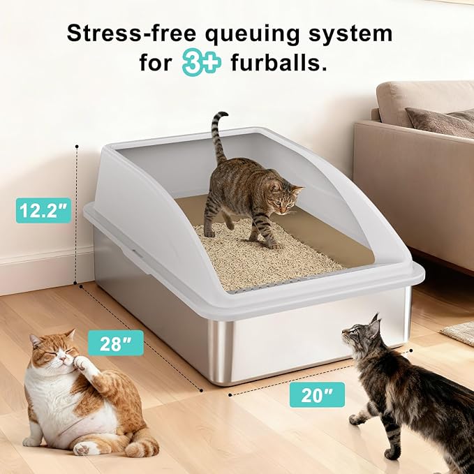 Stainless Steel Litter Box Extra Large for Big Cats and Multi-Cats | Jumbo Extra Large Metal Cat Box with High Sided Lid, Anti-Urine Leakage, Non-Stick,Include Litter Scoop
