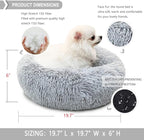 Calming Donut Dogs Beds for Small Dogs Washable,19inch Fluffy Round Puppy Bed for Puppies,Cats & Toy Breeds with Raised Rim,Fits up to 15 lbs Pets,Frost Grey