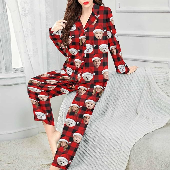 Artsadd Custom Pajamas for Women Men Family, Personalized Face Pjs Pajama Pants, Funny Pet Photo Loungewear Sleepwear Jammies