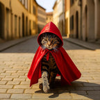 Red Cat Cloak with Hood for Indoor Cats, Funny Superhero Cosplay Halloween Costume for Pets, Cute Cape for Party Photos and Dress-Up – Big/Middle Size