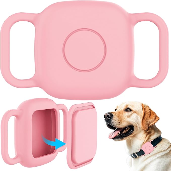 DDJ 2-Pack Dog Collar Holder for Tile Life360 Mate (2024) 2022 Tracker, Waterproof Silicone Cover Full-Body Protective Case for Tile Mate Tracker Cat Collar, Ultra Durable, Scratch Resistant, Pink