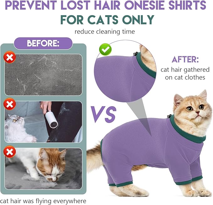 Sticky Cat Clothes Stretchy, Sphynx Hairless Sweater & Pajamas for Cats only, Soft Cat Onesie for Cats After Surgery Female Male & Hair Loss Prevention, Purple L
