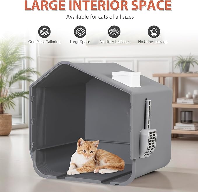 Extra Large Enclosed Cat Litter Box with Mat and Litter Scoop, Odorless Toilet Anti-Splashing Kitty Litter Pan Covered Hooded Cat Box