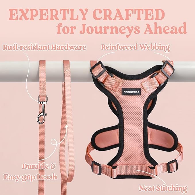rabbitgoo Cat Harness and Leash for Walking, Escape Proof Soft Adjustable Vest Harnesses for Cats, Easy Control Breathable Reflective Strips Jacket, Light Salmon Pink, M
