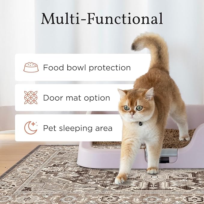 Lovewag Cat Litter Box Mats 2 Pack - Small 16x24 Machine Washable, Easy Clean, Non-Slip, Waterproof Mats for Indoor Cats - Kitty Litter Mess Control & Pet Urine Floor Protection - (Caramel Creme)