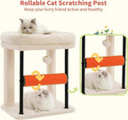 Hey-brother Cat Tree, Cat Scratching Posts with Bed, Sturdy Tower with Fully Sisal-Wrapped Columns and Plush Toy Ball for Indoor Kittens, 18.9 inches, Beige MPJ010SM