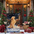 Golden Retriever Welcome Garden Flag 12x18 Inch Double Sided Christmas Winter Burlap Outdoor Yard Decoration Holiday Dog Banner for Porch Patio Lawn