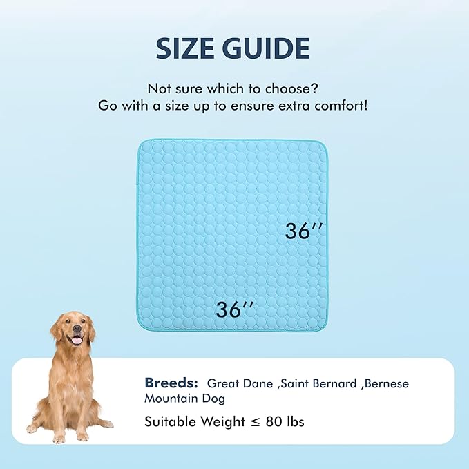 MICROCOSMOS Summer Cooling Mat & Sleeping Pad- Water Absorption Top, Materials Safe, Easy Carry, EZ Clean. Keep Cooling for Pets, Kids and Adults.(Blue, 36" x36")