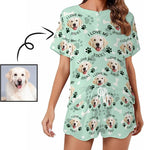 Custom Short Pajamas Set with Face Photo Women‘s Sleepwear Tee Personalized PJ Short Loungewear Set fot Her