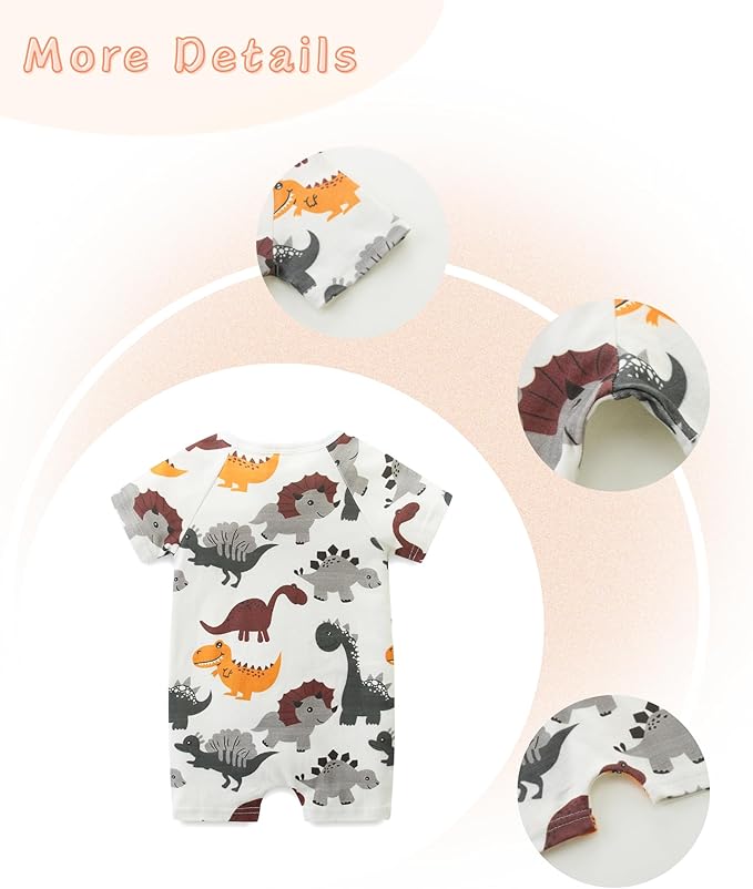 Unisex Summer Trendy 2-Pack Rompers Short Sleeve Zipped Bodysuit Infant Cotton Outfits