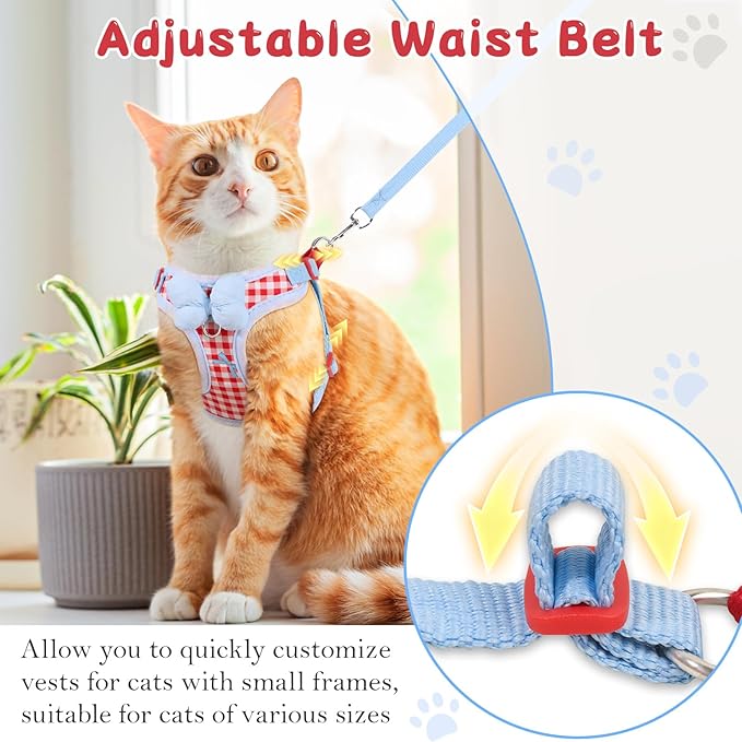 Cat Vest Harness and Leash Set for Walking Escape Proof, Adjustable Kitten Harness and Leash Set Breathable Mesh with Bow Harness for Kitty Puppy Bunny(Red Small)
