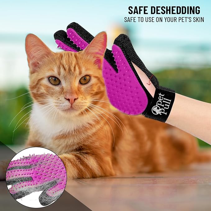 Pet Grooming Gloves with 259 Silicone Tips - Pet Hair Removal Tool Gentle Shedding Dog Washing Gloves - Deshedding Brush Hair Remover Mitts for Dogs & Cats for Long and Short Hair (Pink)