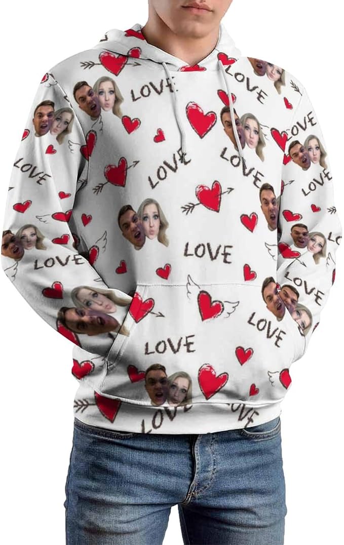 Artsadd Custom Face Unisex athletic Pockets Sweatshirt Loose Hoodie Custom Christmas Long Sleeve Sweatshirt Hooded Pullover