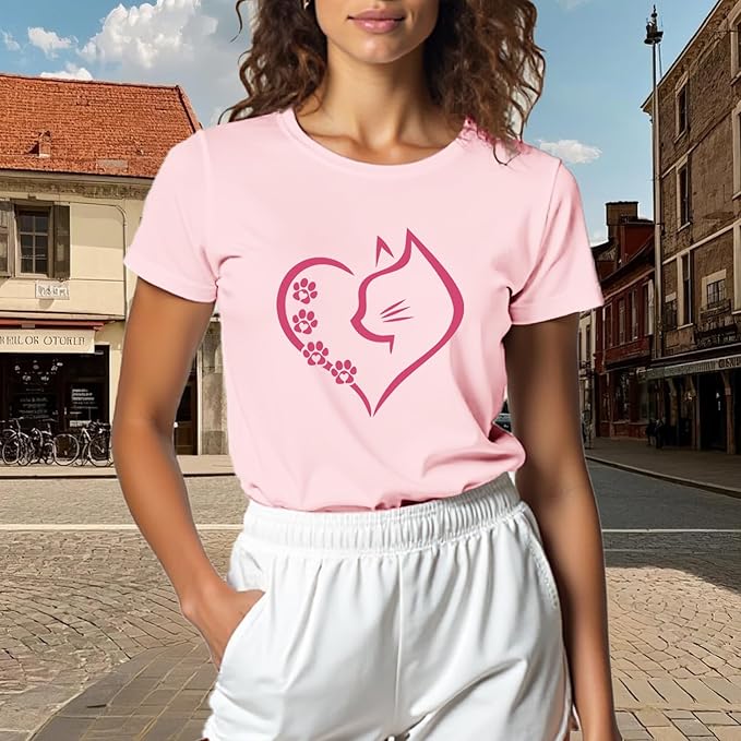 Cat Shirts for Women Cat Mom Tshirts Pet Lover Shirt Cats Paw Print Tee Tops