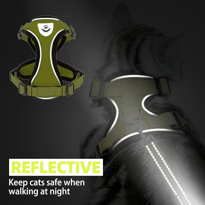 PUPTECK Cat Harness and Leash Set Escape Proof Reflective Cat Walking Harness Adjustable Soft Breathable Mesh Vest for Small Pets, Fluorescent Yellow, M