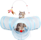 Tempcore Pet Cat Tunnel Collapsible Toy, 3-Way Kitty Tunnel with Peek Hole & Ball - Indoor Play Tube for Cats, Kittens, Puppy, Rabbit - Light Grey Boredom Relief Toy
