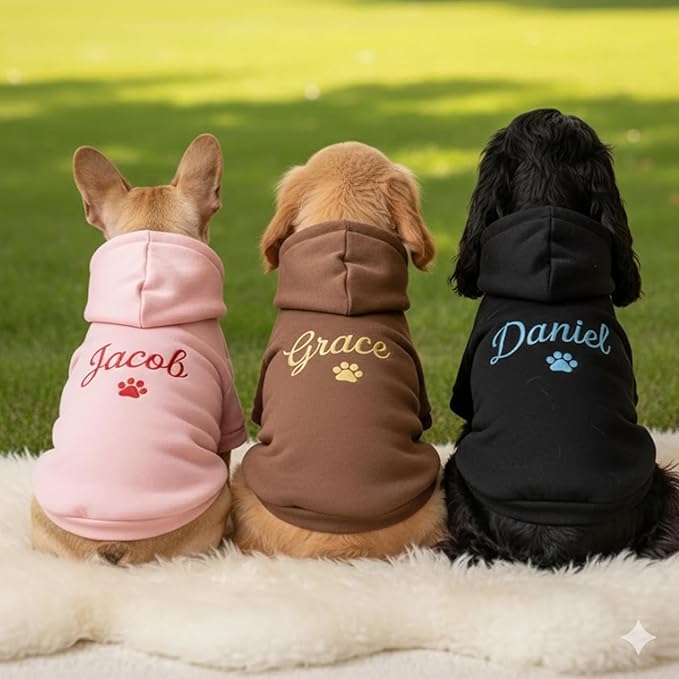 Personalized Name Dog Hoodie, Embroidered Hoodies Pets Name, Custom Pet Memorial, Bright Puppy Sweatshirt, Customized Pet Clothes Warm Winter Outfit for Dogs, Gift for Dog Lovers Style 2