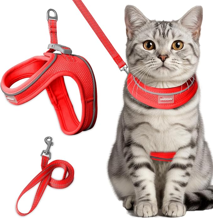 Cat Harness and Leash Set,Escape Proof Kitten Harness,Step in Adjustable Soft Lightweight,Easy Control,Reflective Strips Comfortable for Walking Travel(Red,XXS)