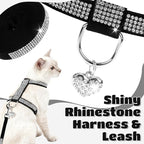 EXPAWLORER Cat Harness and Leash Set - Escape Proof Adjustable Cat Harness, H-shped Comfortable Soft Lightweight Kitten Harness for Outdoor Walking, for Small Medium Cats,Black Rhinestones M