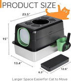 Cat Litter Box with Lid,Extra Large Enclosed Removable Cat Litter Boxes ，Stainless Covered，Top Entry Metal Kitty Litter Box with Cover.High Sided Enclosure with Scoop-Black