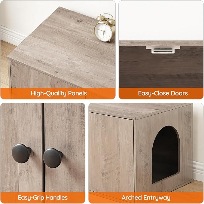 HOOBRO Cat Litter Box Enclosure, Hidden Litter Box Furniture with Side Entry, Litter Box Cabinet, Indoor Cat House, End Side Table, 31.5"L x 17.7"W x 16.3"H, for Living Room, Bathroom, Greige BG40MW01