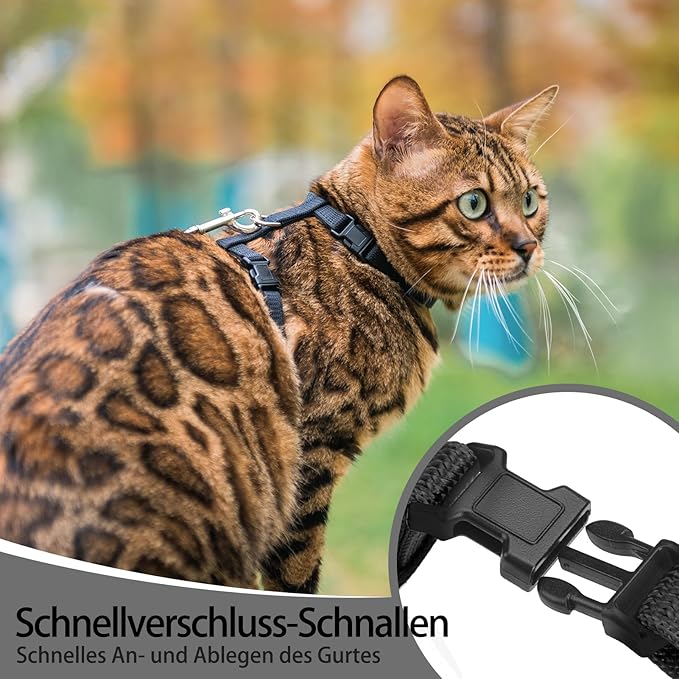 PUPTECK Adjustable Cat Harness and Leash Set Escape Proof Kitten Strap Collar for Walking Travel, Black