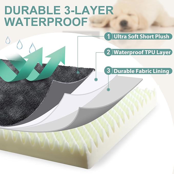 Waterproof XL Dog Beds Large Sized Dog, Orthopedic Washable Crate Pad 42 inch, Extra Large Foam Pet Bed with Removable Cover Reversible, XLarge Anti-Slip Kennel Pad, 41"x27", Dark Gray