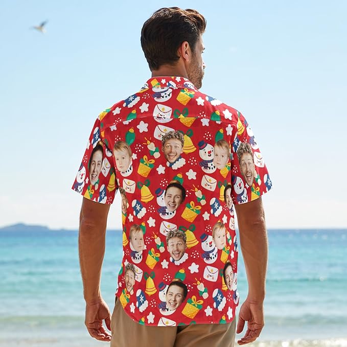 Custom Hawaiian Shirt with Face for Men, Unisex Tropical Beach Shirts Personalized Casual Funny Hawaii Button Down Shirts
