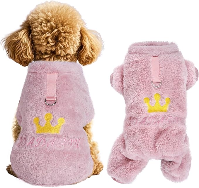 Plush Dog Pajamas Cute Warm Puppy Crown Pajamas Warm Kitten Winter Jumpsuit Clothes for Small Dogs Cats Girl(S)