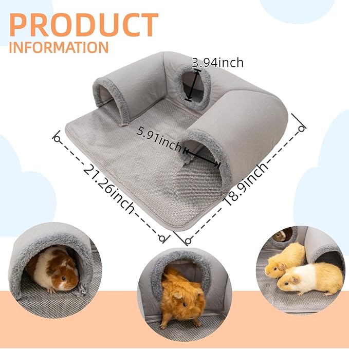 Guinea Pig Hideout Tunnel with Cool Bed for Bunny 3 Cave Small Animal Tunnel Toy Cages Rattan Mat