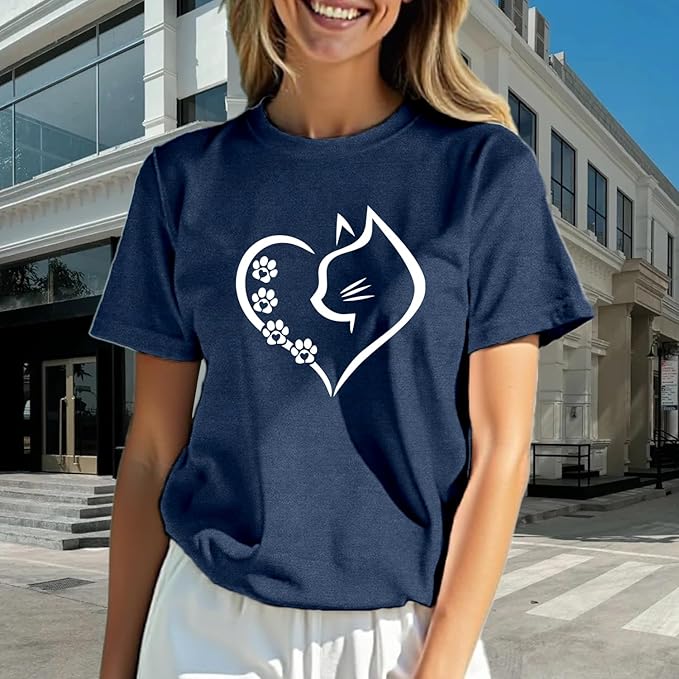 Cat Shirts for Women Cat Mom Tshirts Pet Lover Shirt Cats Paw Print Tee Tops