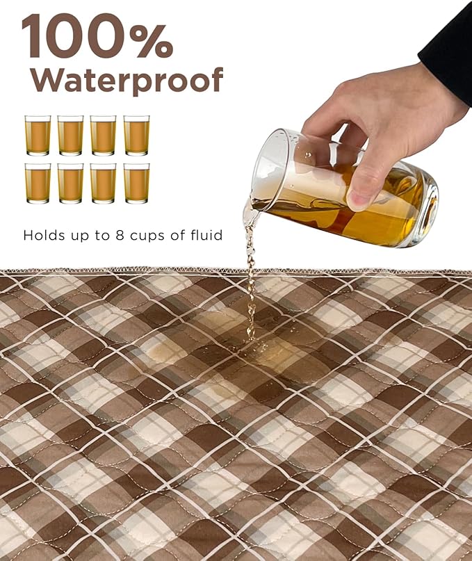 Non-Slip Bed Pads for Incontinence Washable (34" x 36"|2 Pack), Waterproof Bed Pads, Brown Grid, Bed Wetting Pads for Bed, Sofa, Floor, Resuable Underpads for Adults, Seniors, Pet