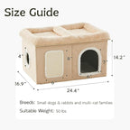 WINDRACING Cat Beds for Indoor Cats - Extra Wide Cat House for Pet and Foldable Cat Cave Bed with Scratch Pad, Cat Hideaway Condo for Kitten, 24.4x16.9x14.2 inches, Beige