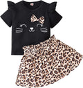 Akyzic Little Girl Skirt Outfit Two Piece Spring Summer Outfit Butterfly Dress Cat Print Skirt Toddler Girl Outfit Set