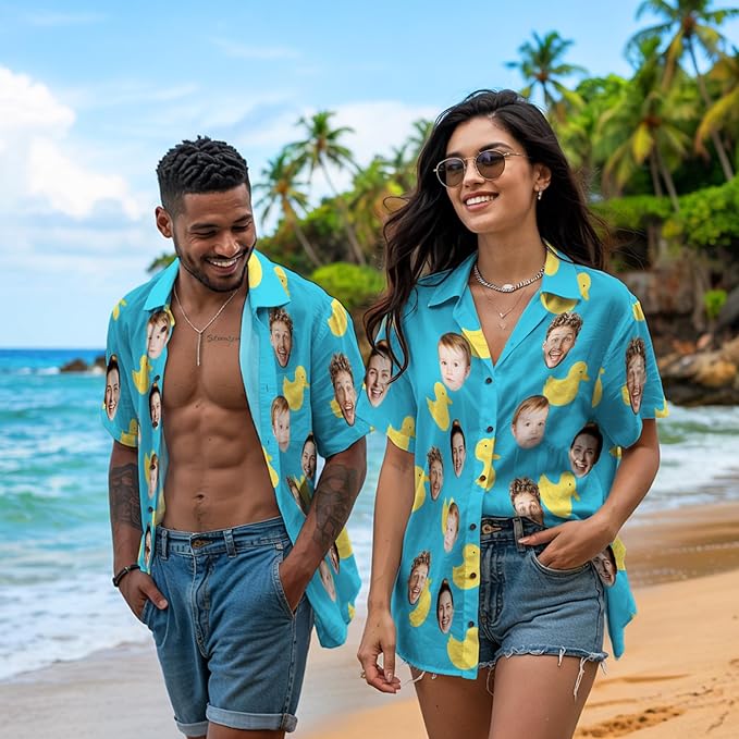 Custom Hawaiian Shirt with Face for Men, Unisex Tropical Beach Shirts Personalized Casual Funny Hawaii Button Down Shirts
